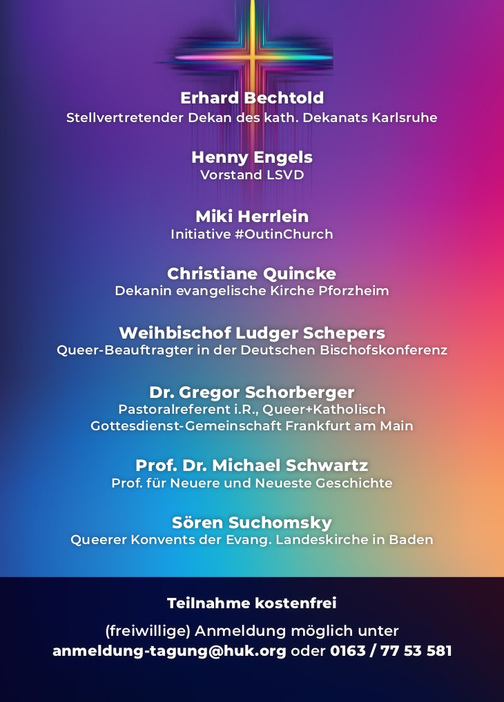 Einladungsflyer zum 3. August 2024, Vorderseite: Kirchen und ihre Geschichte mit queeren Menschen