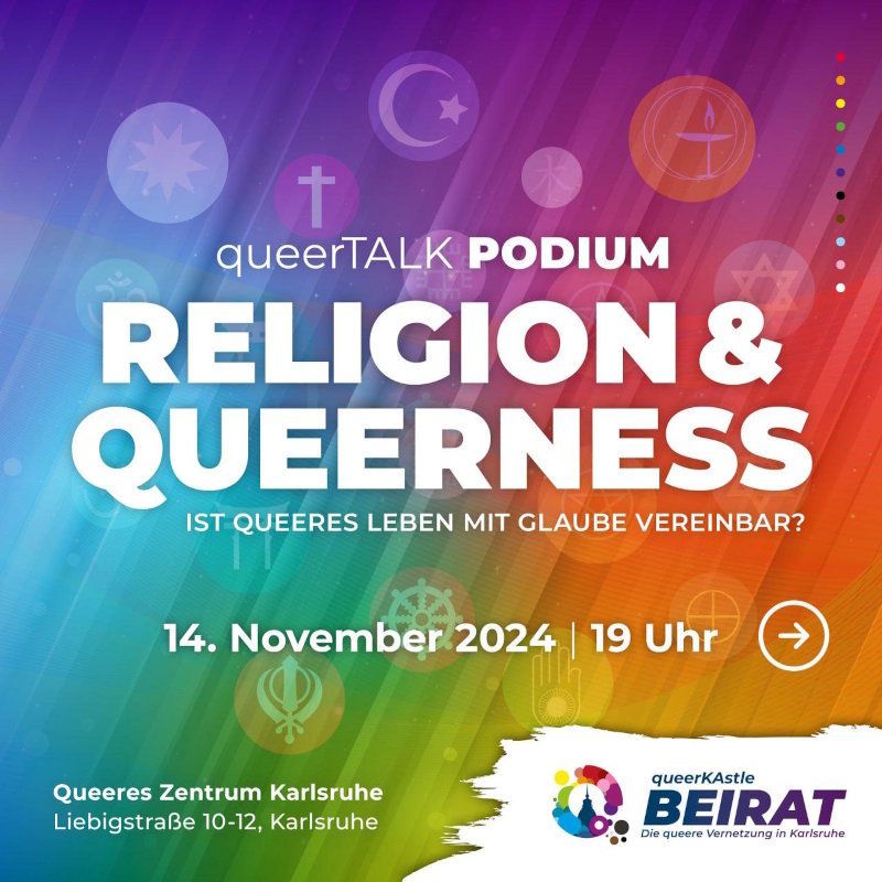 Einladung zum queerTALK Podium am 14. November 2024 im Queeren Zentrum, Liebigstraße 10-12, Karlsruhe